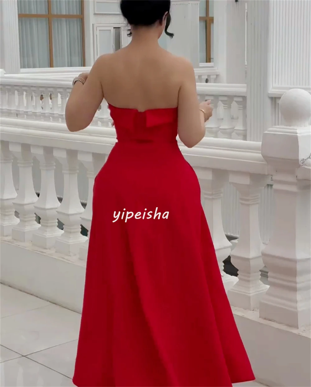 Customized Exquisite Jersey Sequined Ruched A-line Strapless Midi Dresses Quinceanera Dresses Classic Modern Style Chinese Style