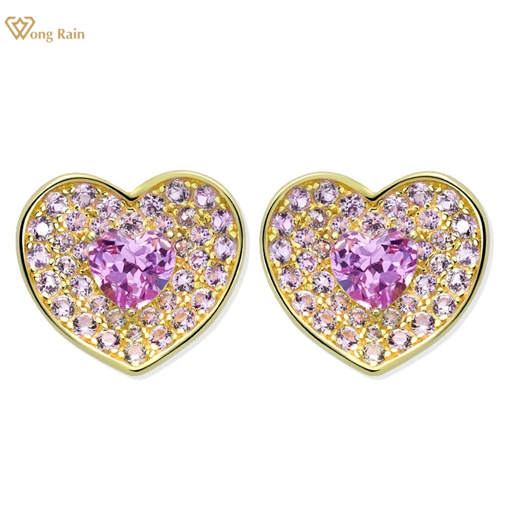 

Wong Rain 18K Gold Plated 925 Sterling Silver 5MM Heart Cut Lab Sapphire Gemstone Ear Studs Earrings Fine Jewelry for Women Gift