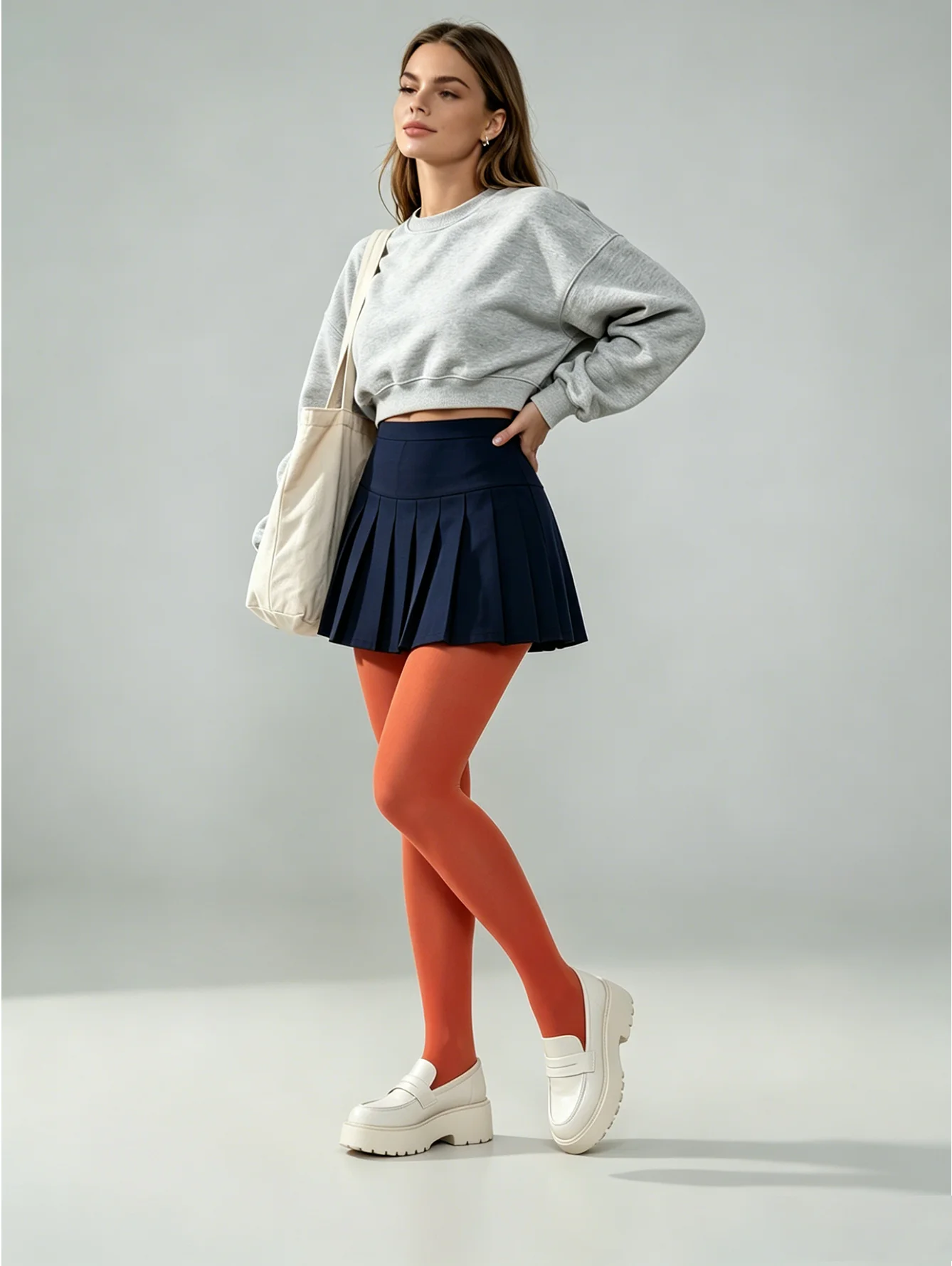 1Pc Solid Orange Opaque Micro Pressure Tights High Waist Soft College Style Pantyhose Kawaii Lace Summer Autumn Winter