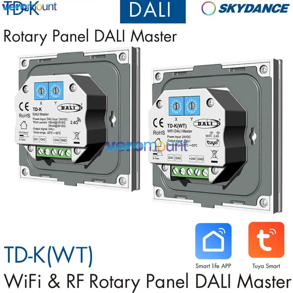 

Skydance TD-K RF TD-K(WT) WiFi + RF Rotary Panel DALI Master 24VDC 1CH*2mA DALI-2 certied DALI Master 1-5 color DT6 DT8 Dimming