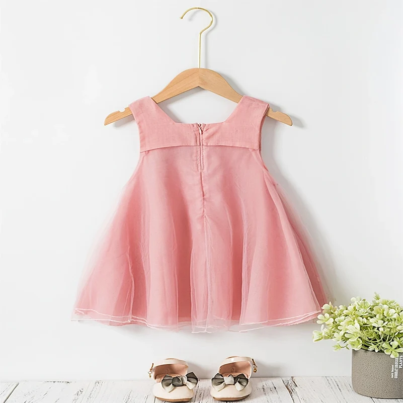 Children\'s and Girls\' Dress Casual Summer Sleeveless Flower zipper Vest strap Clothes Cute Baby Dress Party Dress