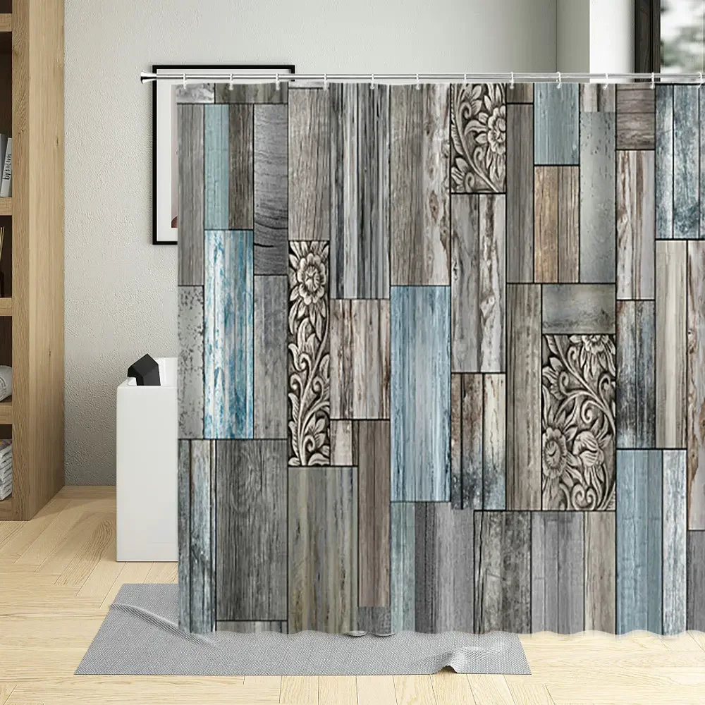 Bathroom Shower Curtain Vertical Lines Wood Grain Pattern Bathtub Decor Waterproof Cloth Curtains Multi Size with Hooks