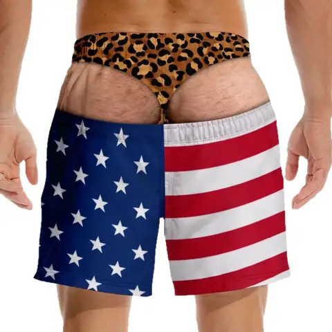 Shorts de Praia Engraçados para Homens com Estampa 3D de Bandeira dos EUA, Secagem Rápida, Cordão e Cintura Elástica, Ideais para Festas e Natação