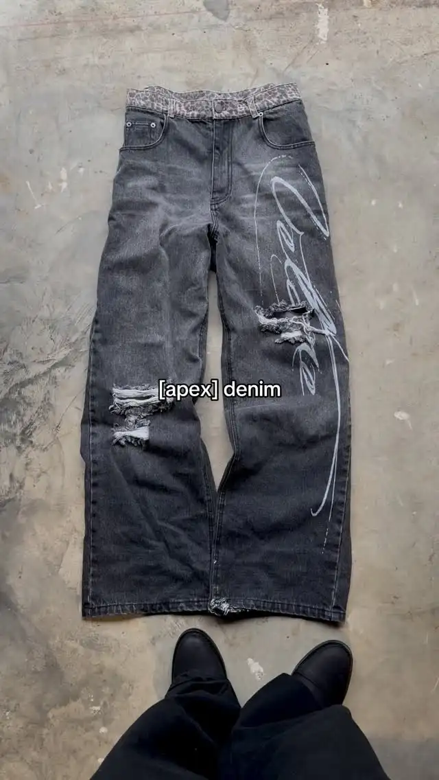 Vaqueros holgados estampados retro de cintura baja, estilo hip-hop con estampado de leopardo, rotos en la punta, pantalones de pierna ancha, ropa 2K, pantalones casuales para hombre y mujer