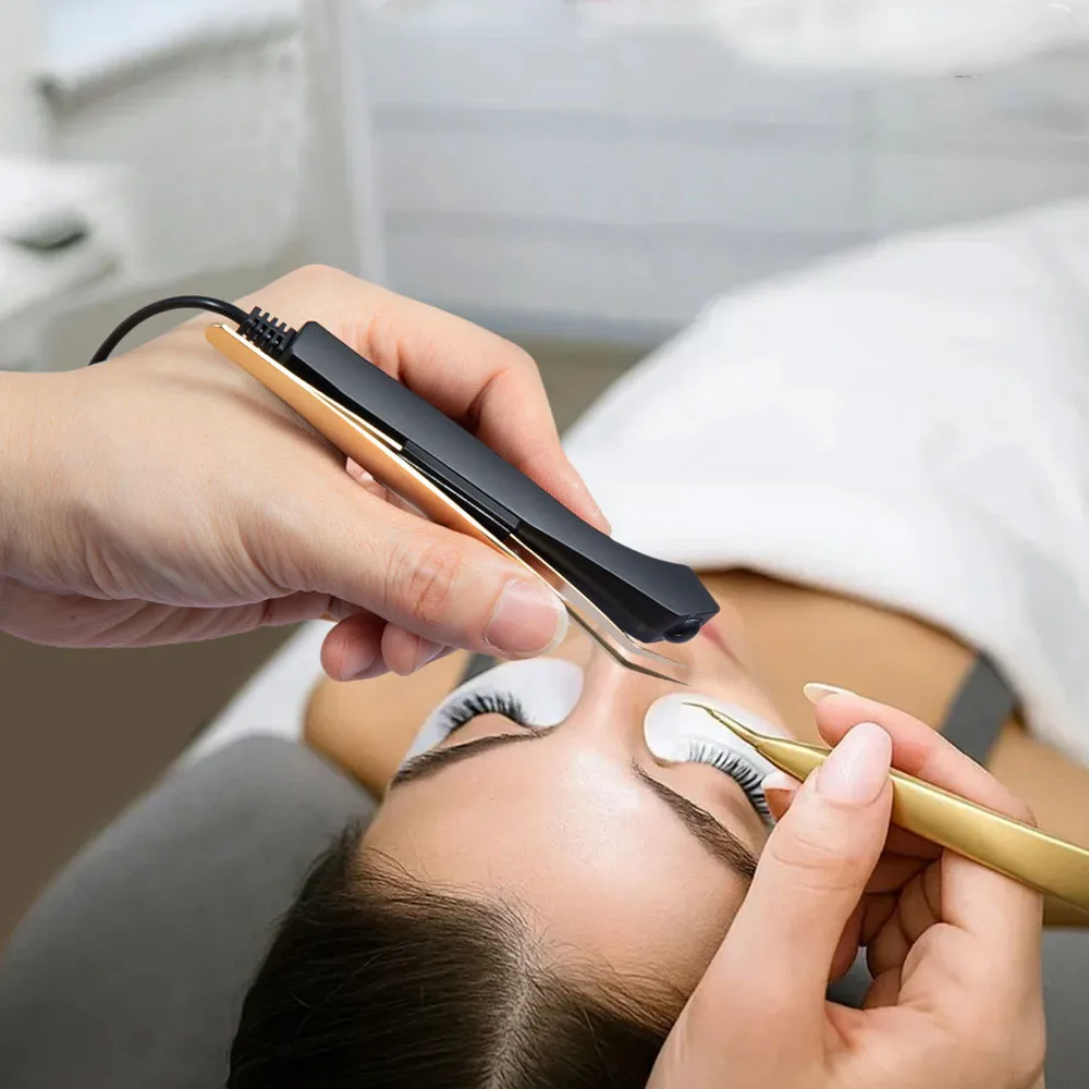 handheld LED Ultraviolet UV tweezers eyelash extension Graft adhesive curing lamp 1/2 bottle glue with foot switch and tweezers