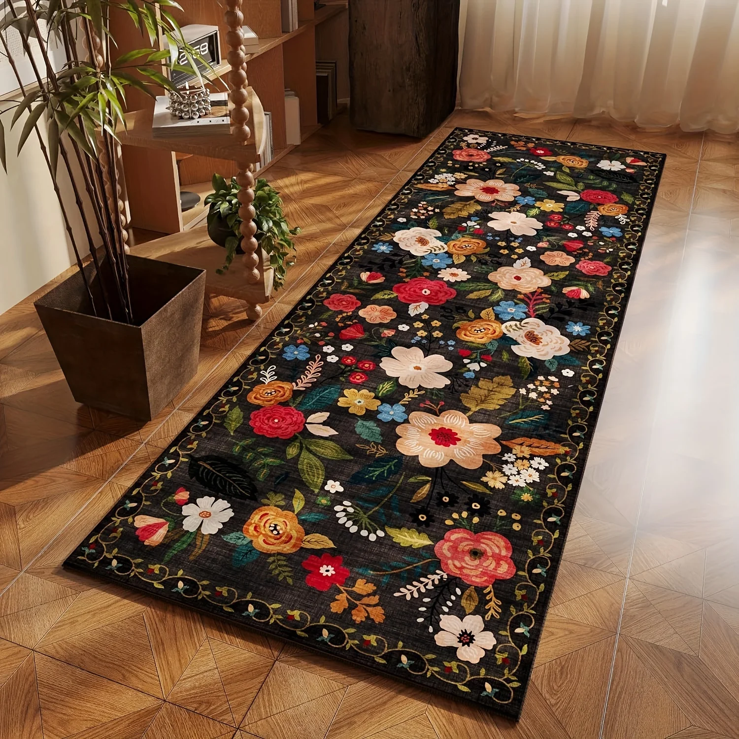 VIKAMA Premium Garten Blumen Teppich rutschfeste Bodenmatte Schlafzimmer Nachttisch Teppich Flur Teppich Wohnzimmer Teppich Küche Teppich Fußmatte