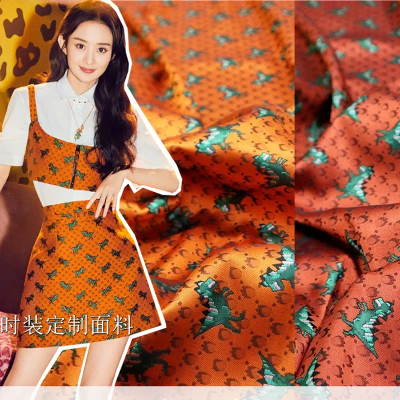 French Luxury Brand Yarn-dyed Jacquard Brocade Fabric Cartoon Dinosaur Suit Jacket Fashion Fabric Cloth for Dress by the Meter