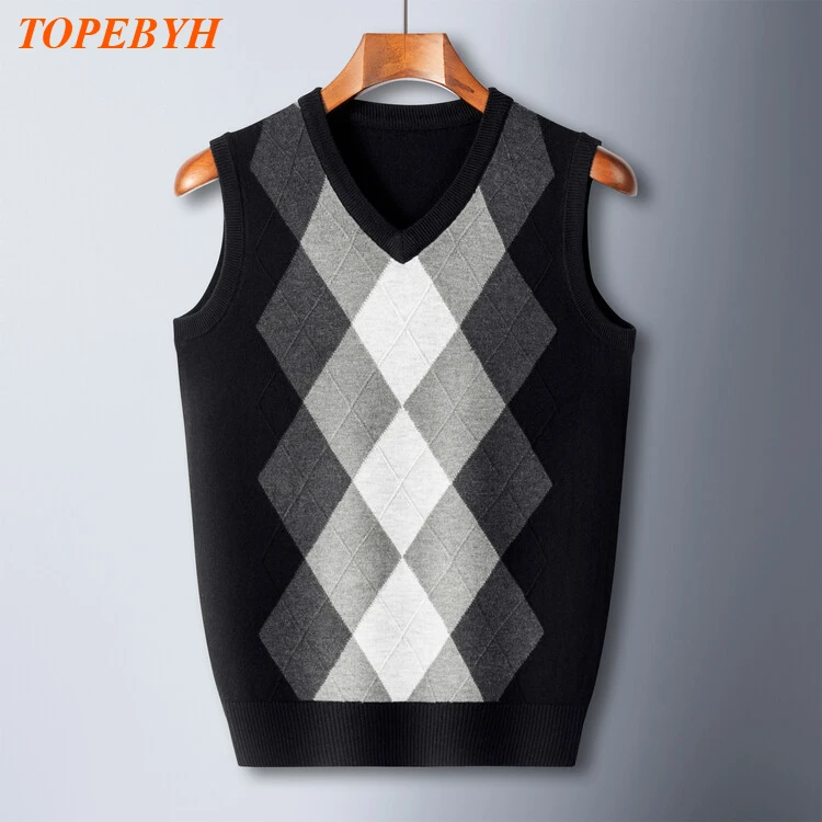 New Men's Business Casual Pullover Wear Warm Sleeveless Wool Knitted Sweater Vest Tops