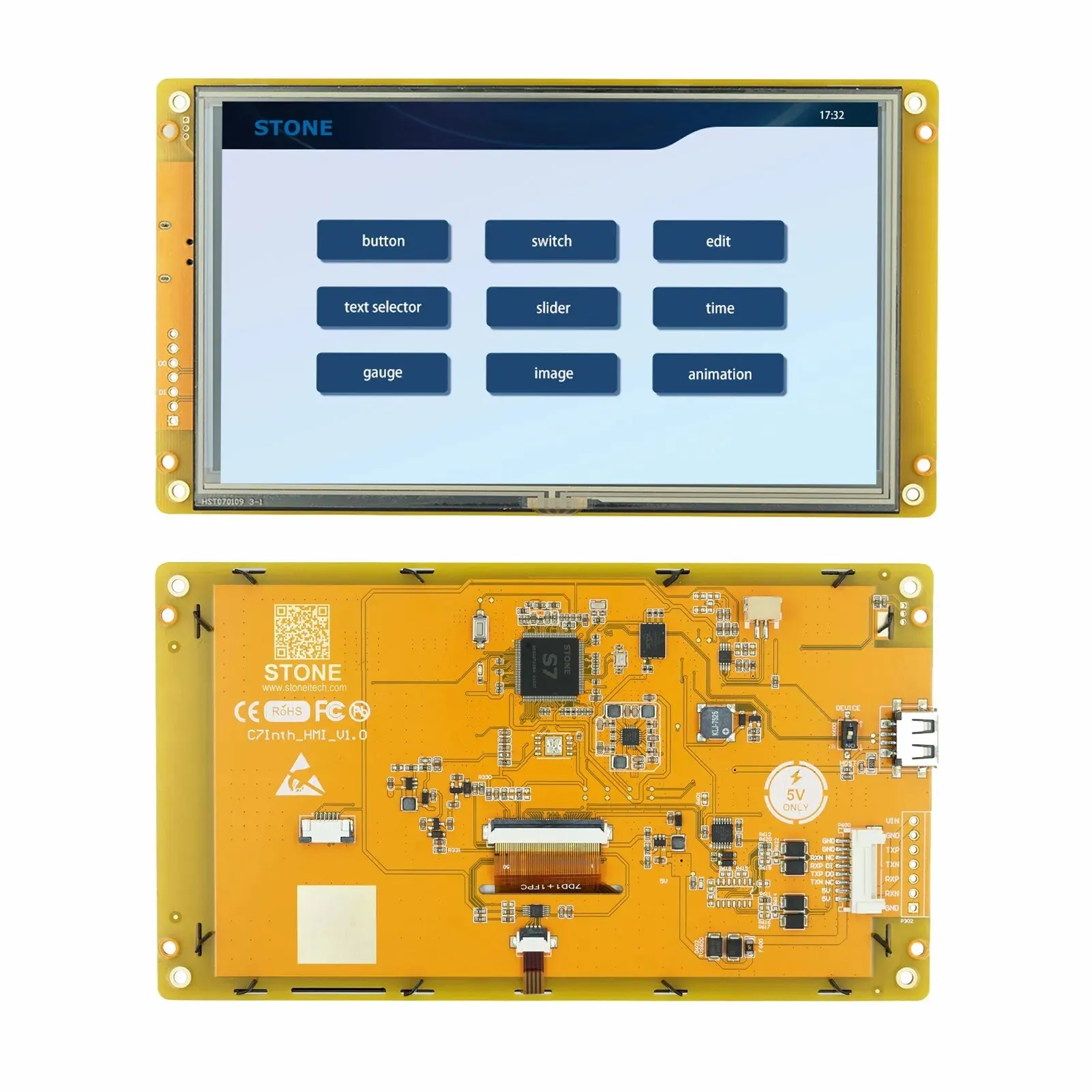 7 Inch LCD-TFT HMI Display Module Intelligent Series RGB 262K Color Resistive Touch Panel for Industrial Equipment Control