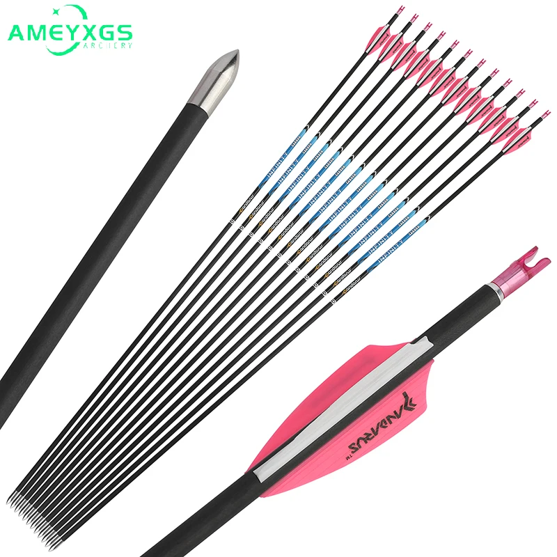 

12pcs Archery 31.2inch Pure Carbon Arrow ID 4.2 mm Spine 400-1000 Straightness +/- .003 Carbon Arrow for Recurve Bow Hunting