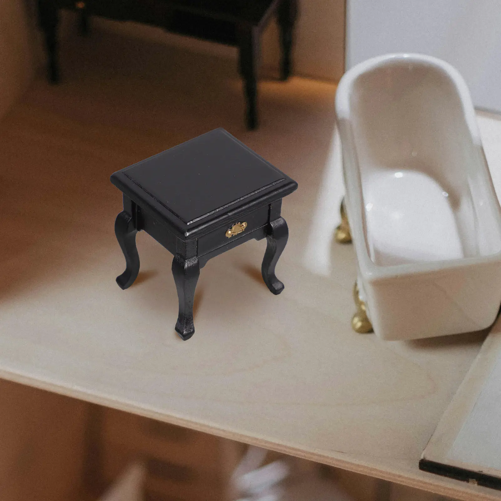 

Miniature 1:12 Scale Wooden Bedside Table End Table Drawer French Country Bedroom Living Room Accessories 1:12 Scale Nightstand