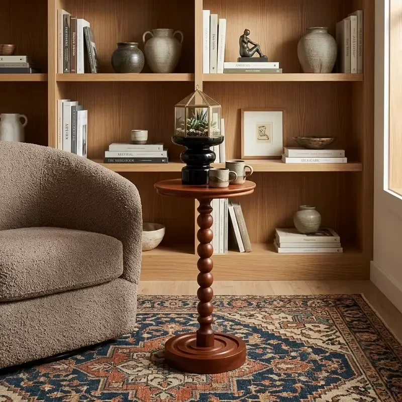 for Tall Ash Wood Sculptural Corner Table Luxury Villa Majlis Pedestal Side Table Bobbin Pillar Round Plant Stand Accent