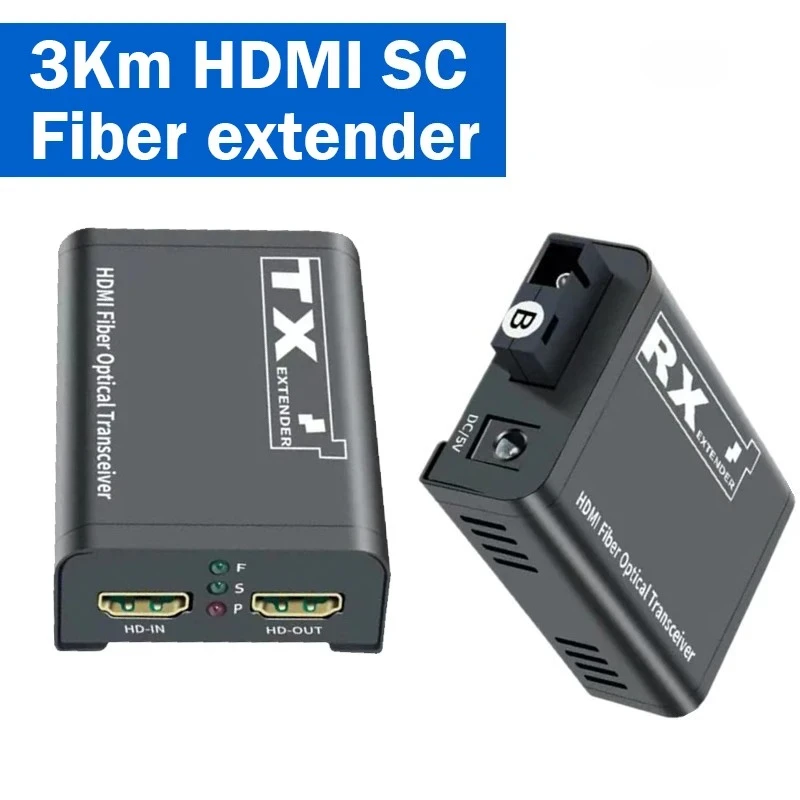 3Km HD Fiber Extender over Single SC Fiber Optical Cable 1080P HD to Fiber Optical Video Transceiver Extender Transmit Kit