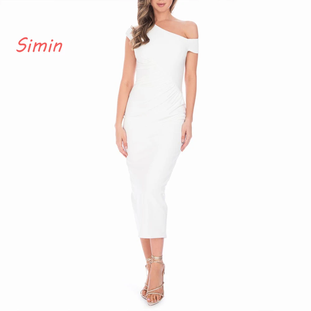 

Simin One-shoulder Ruffles Sheath Asymmetrical Sleeveless Ankle-Length robes de soirée Saudi Arab Evening dresses for women 2024