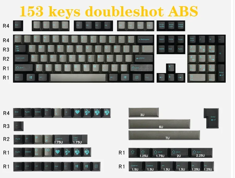 153 Keys Enjoypbt Dolch Doubleshot ABS Keycaps cherry profile for mx mechanical keyboard Full set