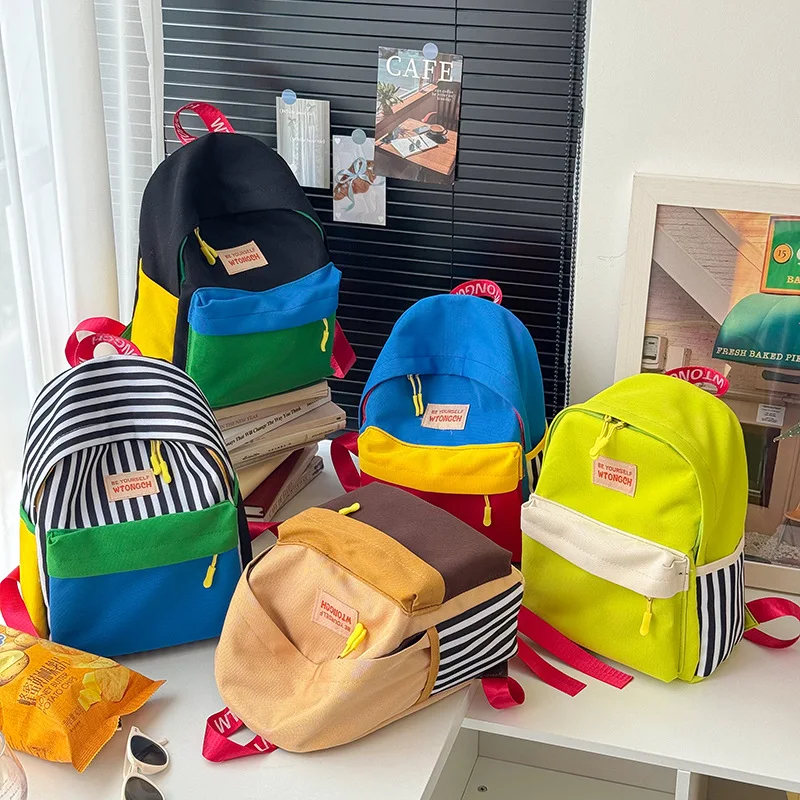 Pastel Color Block Backpack for Kindergarten,Lightweight Mini Backpack for Toddler Boys Girls,Cute Casual Children School Bag