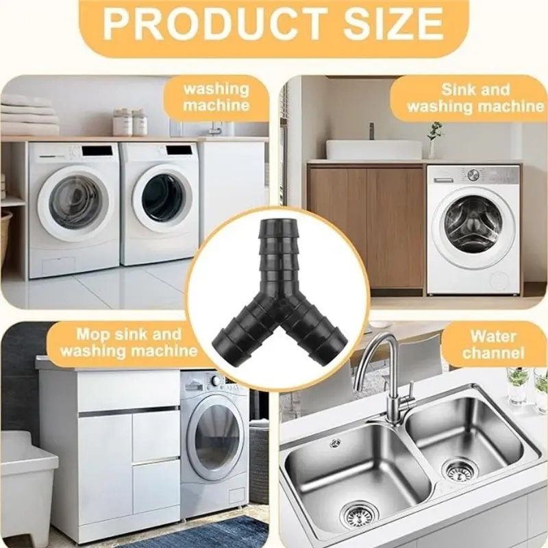 A02F-For Kitchens Universal Y-Type Washing Machine Hose Diverter, 1Set Plastic T-Connect With Hose Clamp
