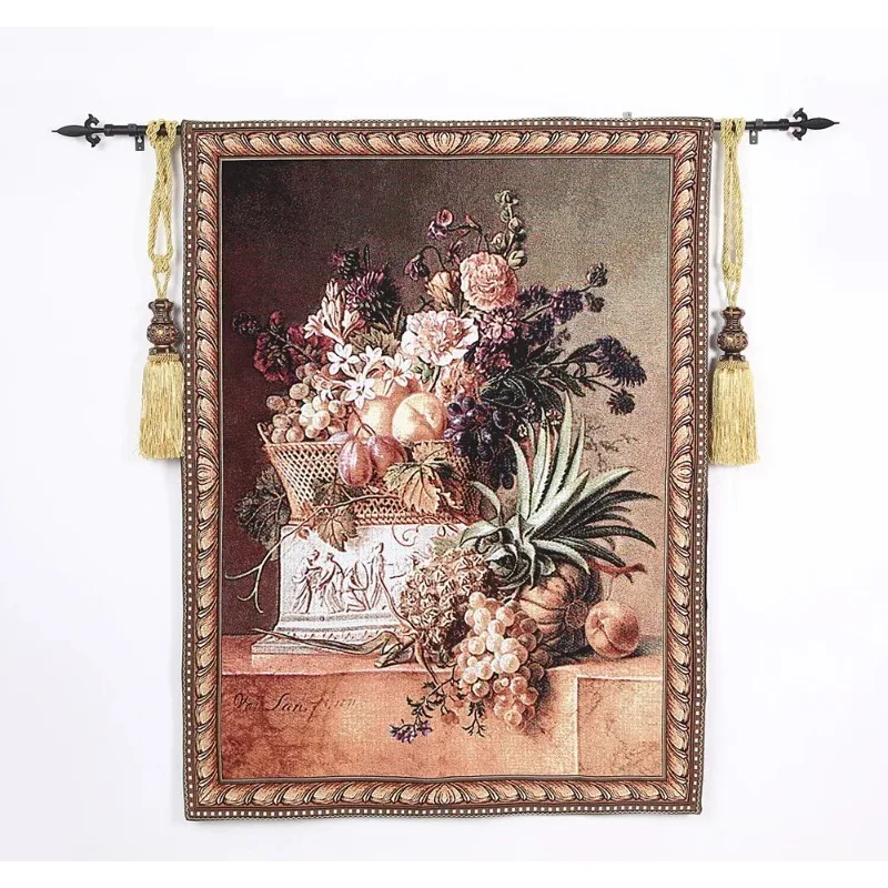 

Delicate European Style Cloth Jacquard Painting Fabric Tapestry Restaurant Living and Bed Room Upscale Still Life Mural