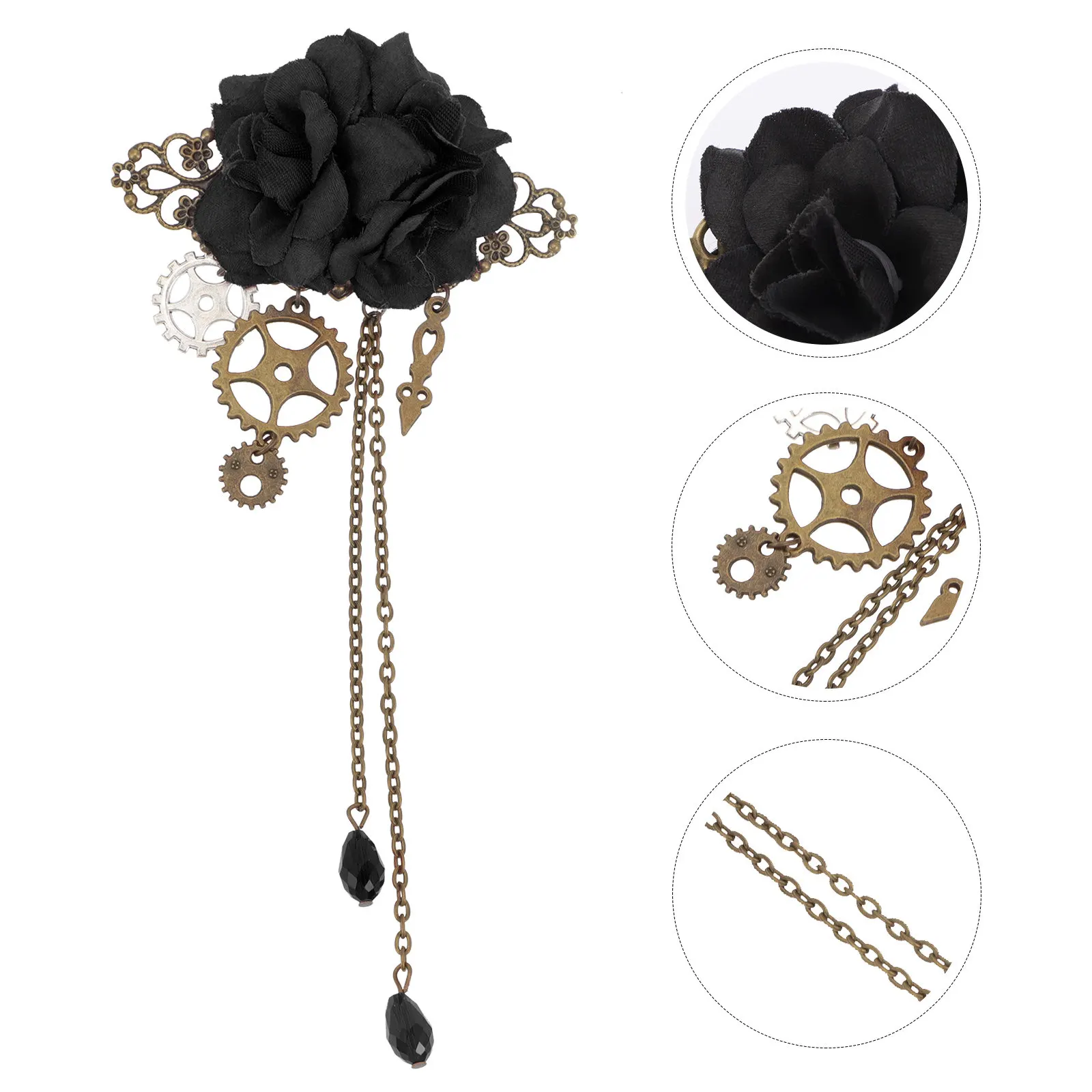 Lolita Mechanical Gear Rose Hair Clip Exquisite Gothic Hair Accessories for Women Party Wedding Cosplay Kawaii Flower Clip