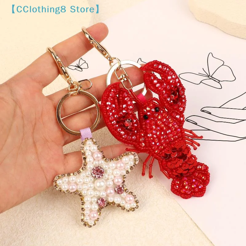 Rhinestone Lobster Beaded Pendant Pretty Hand Sewn Bag Charms Crab Shells Turtle Hanging Rope Patches Applique Bag【AliS8】