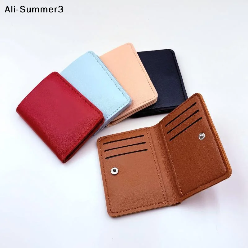【WY】1PC Solid Color PU Leather Small Wallet For Short Simple Women's Purse With Buttons Ultra Thin Credit Card Bag Coin Purse