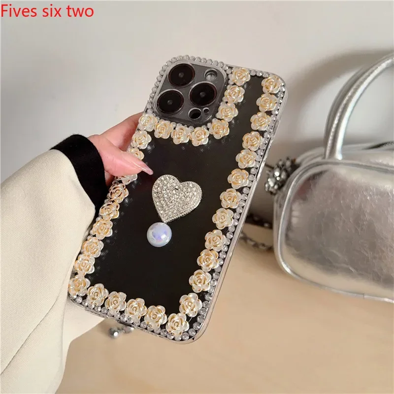 موضة حجر الراين زهرة الكاميليا الحالات الهاتف لجوجل بكسل 9 برو XL 8 7 6 9A 8A 7A 6A Pixel8A بريق غطاء الماس الفاخر