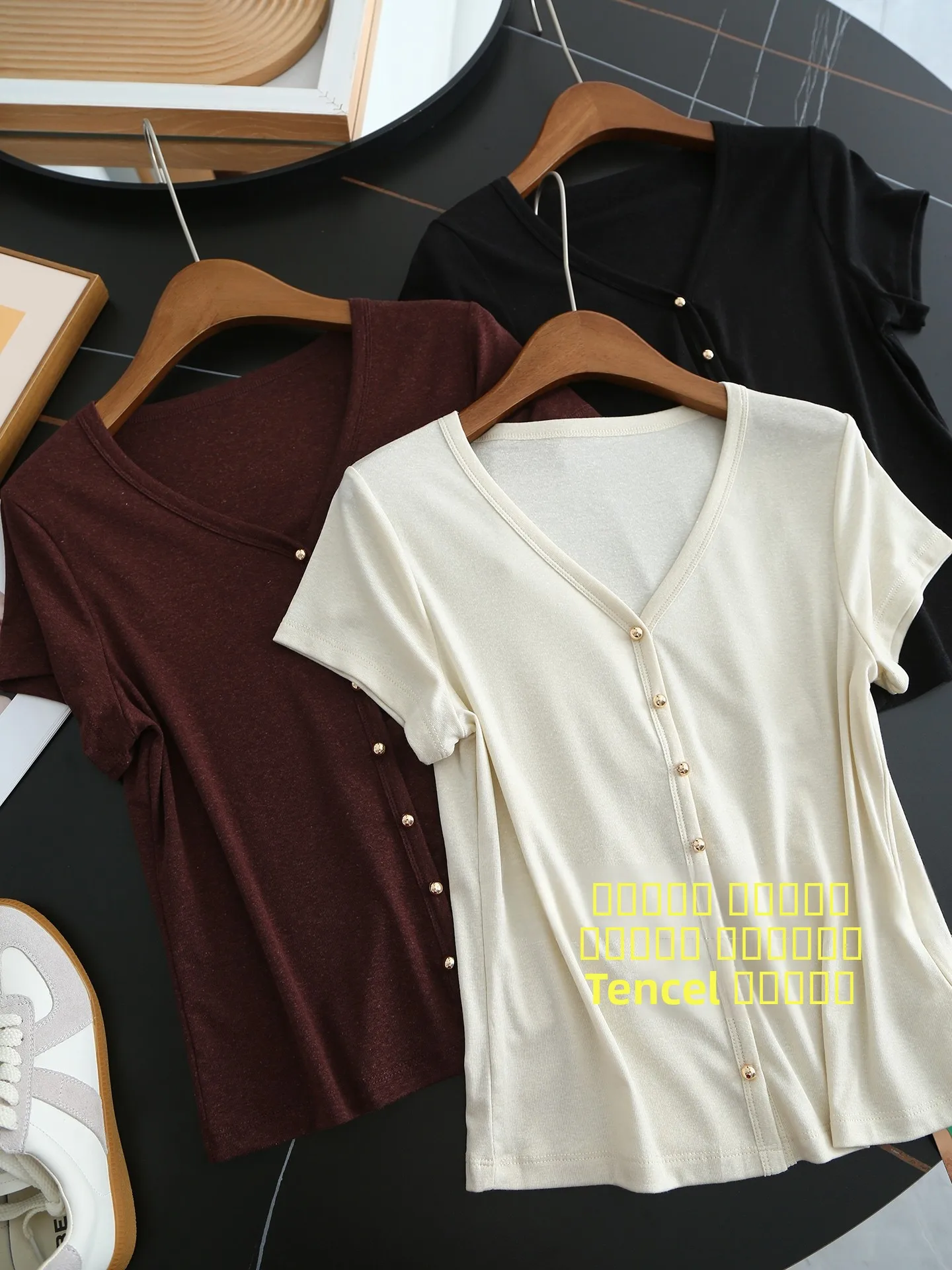 

Летний женский топ из смесового льна Cool Sensation, трикотаж с V-образным вырезом, дизайн Sensation Gold Bule, влагоотводящий