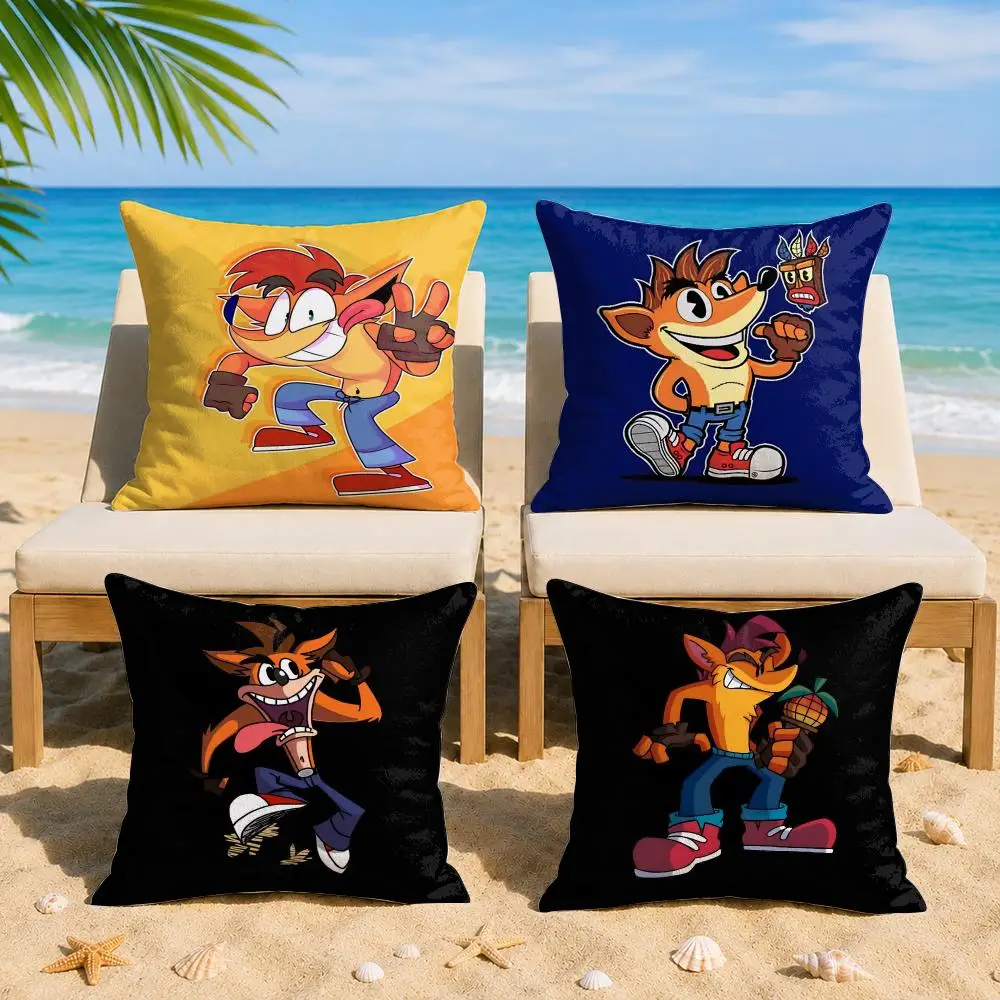 C-Crash B-Bandicoot Cushion Cover Soft Short Plush Double-Sided Printing Home Decor Machine Washable Pillow Case Gift