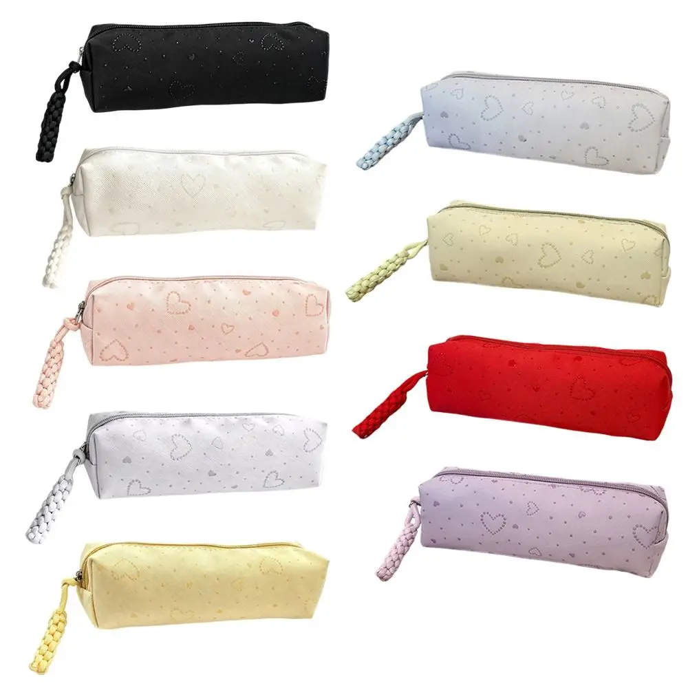 Multi-functional Canvas Pencil Case Heart Print Large Capacity Pen Bag Pencil Pouch Gift
