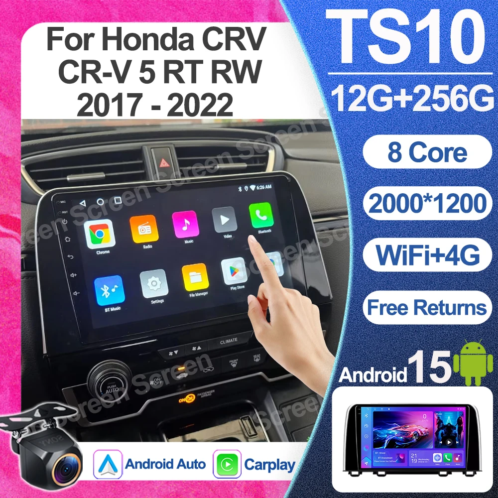 

Android15 Car Radio For Honda CRV CR-V 5 RT RW 2017 - 2022 Multimedia Player Carplay GPS Navigation QLED WIFI 5G No 2din DVD RDS