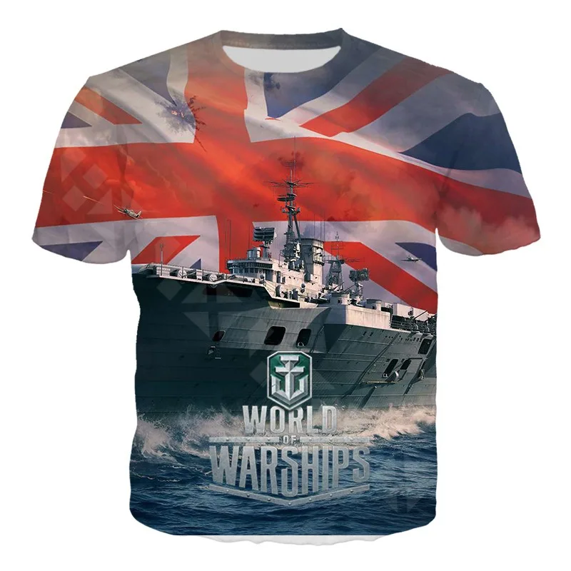 Hot Selling Cool Handsome Personalized Warship Pattern Y2K Series Summer Men's Round Neck T-shirt 3DDigital Printed Street Loose