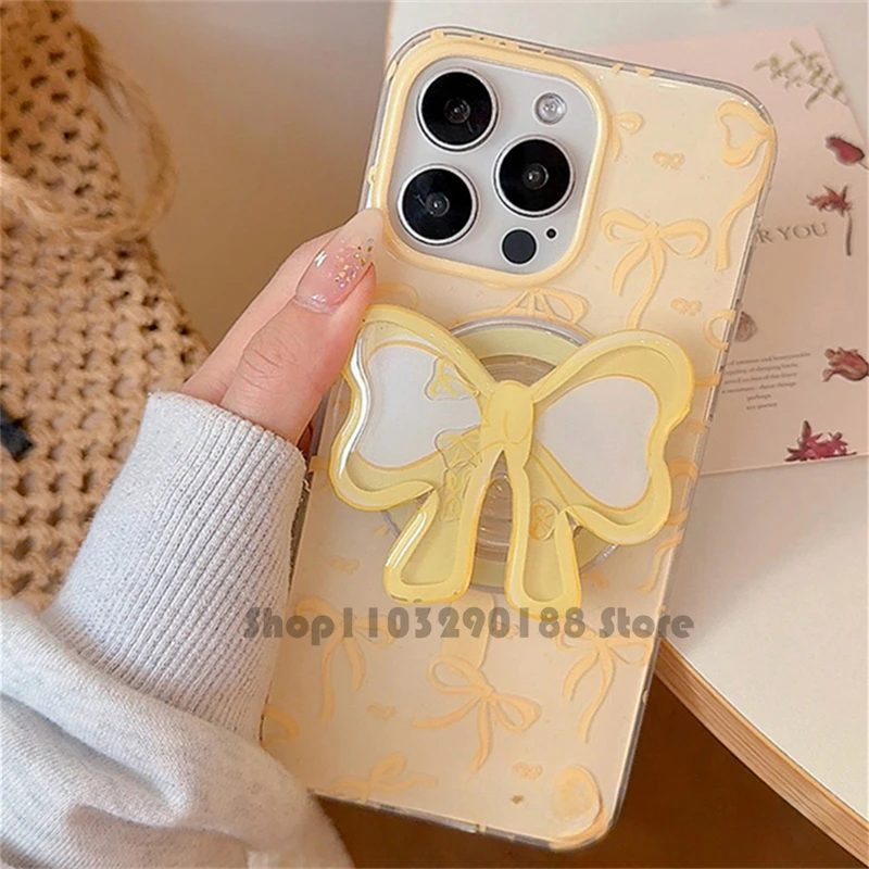 

Korean Cute Bowknot Shake Magnetic Holder Grip Tok Griptok Phone Stand Phone Holder Support For iPhone For Pad Magsafe Smart Tok