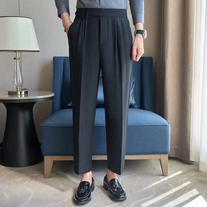 Spring Men\'s New Fashion Solid Color Suit Pants Male Korean Business Casual Loose Pants Male High Waist Work Pants Y2k