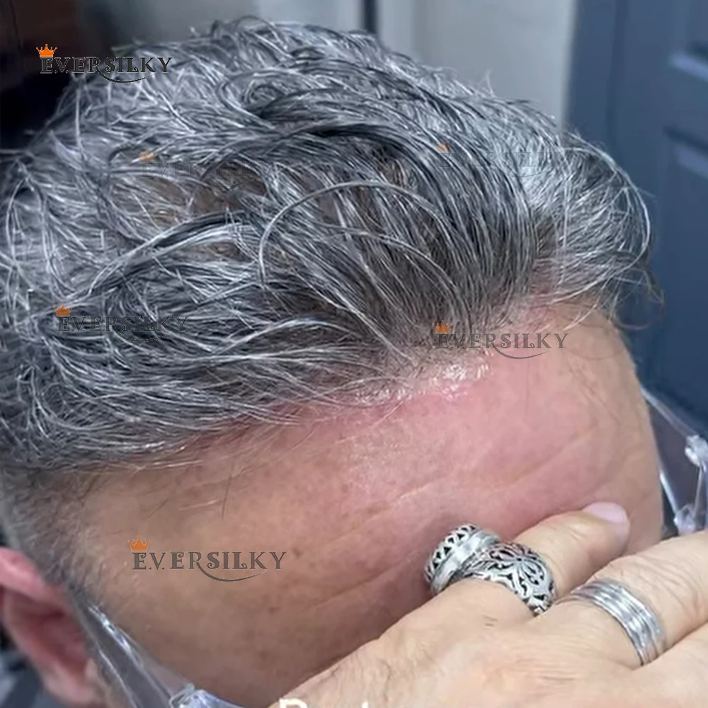 

Super Natural Hairline 80%Density 0.02mm Ultra Thin Skin Undetectable Vloop Men Toupee 1b65 520# Black Grey Human Hair Prosthesi