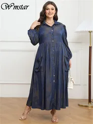 Wmstar Plus Size Dresses for Women 5xl Casual Loose Turn Down Collar Button Long Maxi Shirts Dress Wholesale Dropshipping 2024