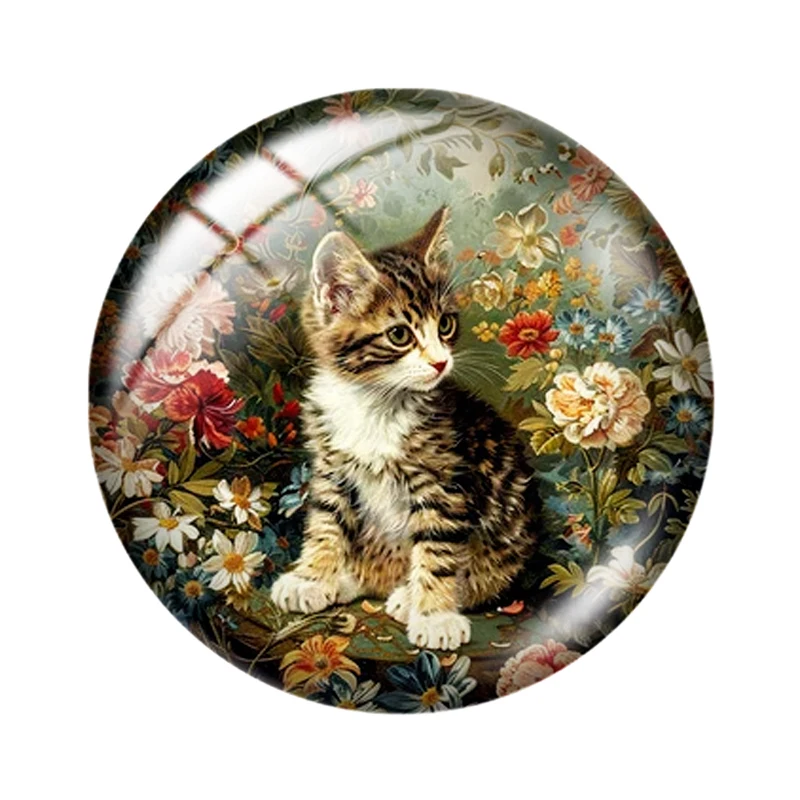 Watercolor Vintage Cat 10pcs 12mm/18mm/20mm/25mm Round Photo glass cabochon demo flat back Making findings