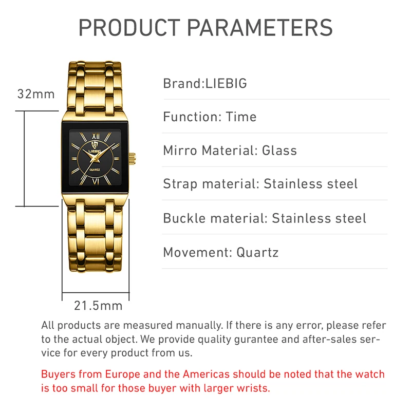 LIEBIG Luxury Golden Quartz Wristwatches For Women Ladies Fashion 30m Waterproof Female Girl Watches Relogio Feminino Clock