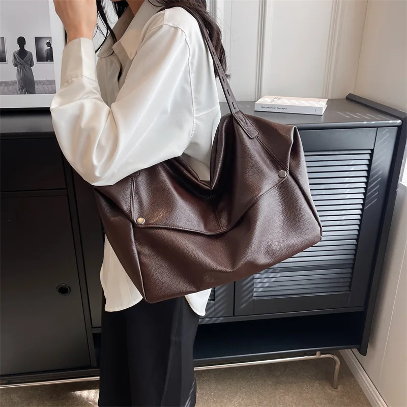 

Women Large Capacity Soft Leather Tote Bag Solid Color Casual Shoulder Handbag Daily Commute Crossbody Purse