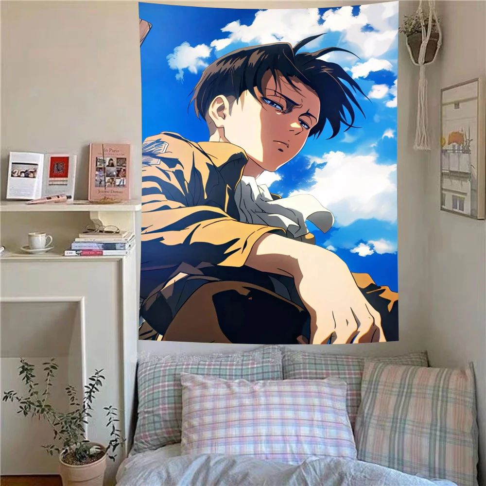 1pc A-Attack G-Giant Levi Anime Tapestry Aesthetic Room Decor Cool Room Stuff Wall Blanket Dorm Bedroom Backdrop Home Decoratio