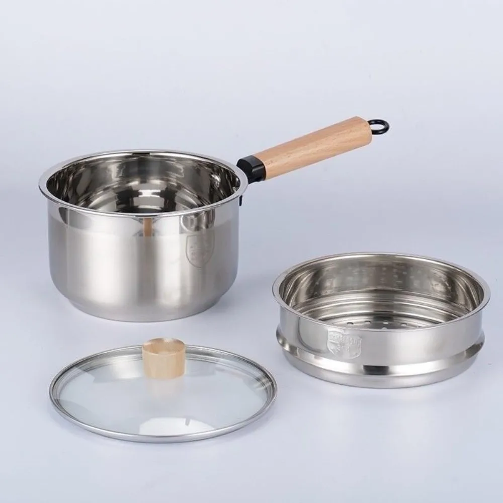 

Stainless Steel Mini Steamer with Lid Non Stick Stainless Steel Pot Wooden Handle 16/18cm Food Cooking Pot Gas Induction Cooker
