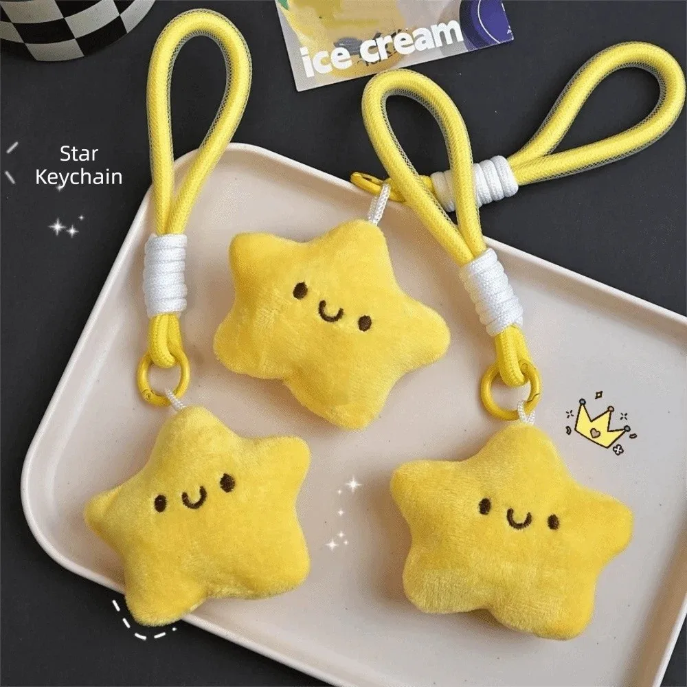 Cute Friendship Squeezing Keychain Smile Cartoon Plush Star Keychain Bag Hanging Key Ring Star Pendant with Lanyard Key Decor