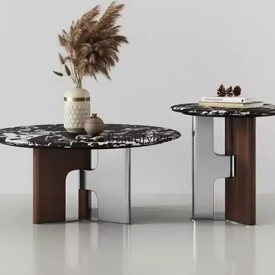 

09Minimalist Marble Coffee Table for Small and Large Homes, High and Low Combination Stone Coffee Table