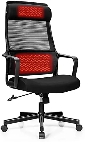 

High Back Mesh Heating Headrest and Lumbar Support Armrest, JOMA Computer, Executive Task Office Desk Chairs, Black Cat pillow