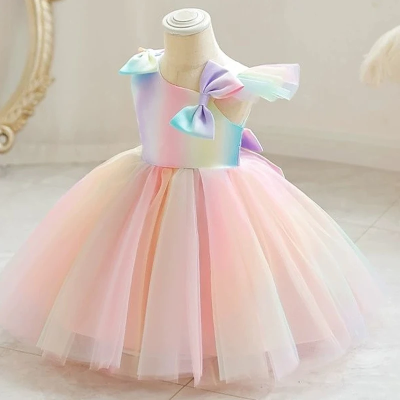

2025 Hot Kids Sleeveless Colorful Princess Gown Dress Comfortable Evening Birthday Party Gown Dress Simple Design Party Clothing