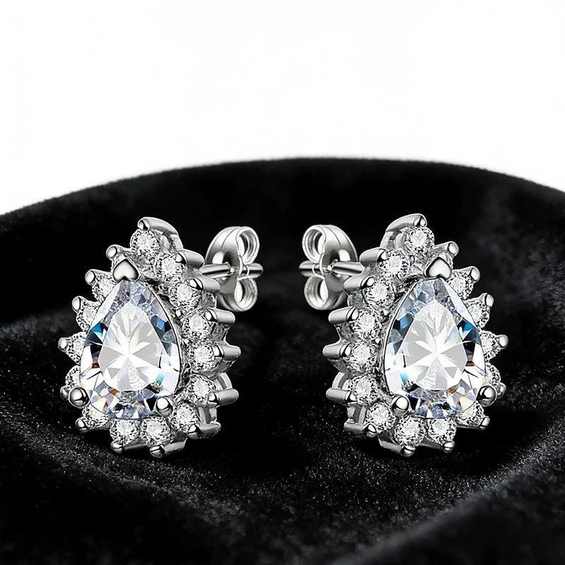925 Sterling Silver AAA Cubic Zircon Stone Brincos Wedding Jewelry Trendy Waterdrop Stud Earrings for Women Girls Gifts