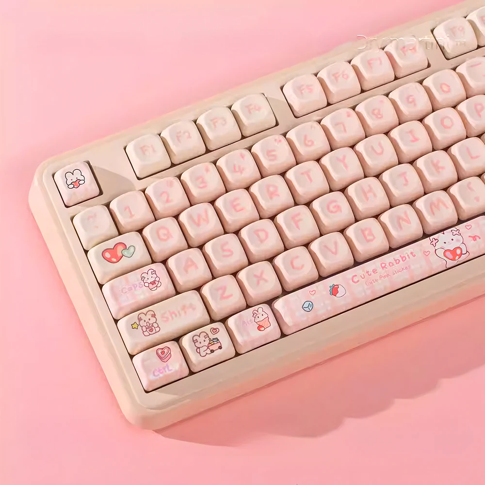 140 Key Lovely Pink Rabbit Keycap PBT Earth-sized Key Cap Apply To MX Switch 61/64/68/75/84/87/96/980/100 Mechanical Keyboard