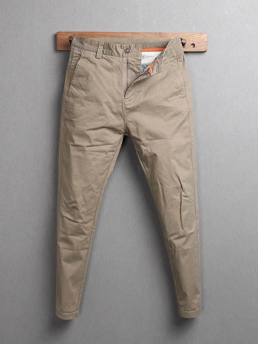 

Cotton Straight Leg Men's Casual Pants Spring Autumn Fashion Workwear Pure Color Simple Match Small Cone Shaped Pants