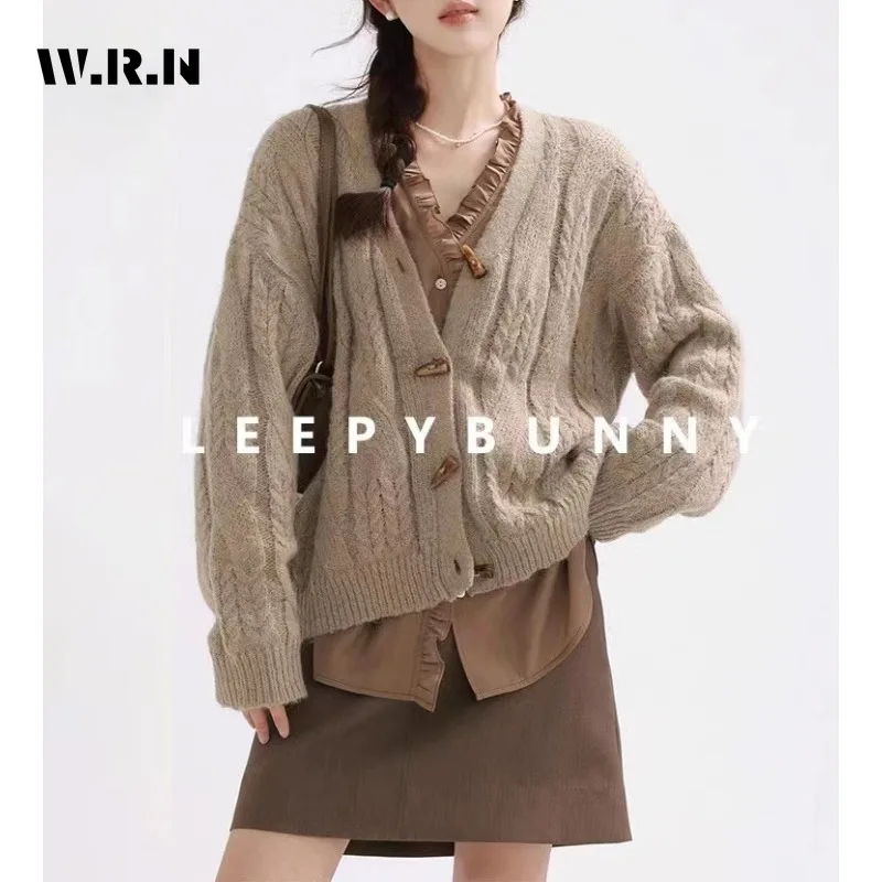 2023 Winter Fashion Casual Single Breasted Elegant Sweater Women Vintage Solid Color Knitting Long Sleeve V-neck Cardigans