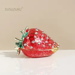 1Pc Red Strawberry Ring storage Box Hinged Trinket Box For Girls, Handmade Red Strawberry Trinket Boxes Decorated for Women