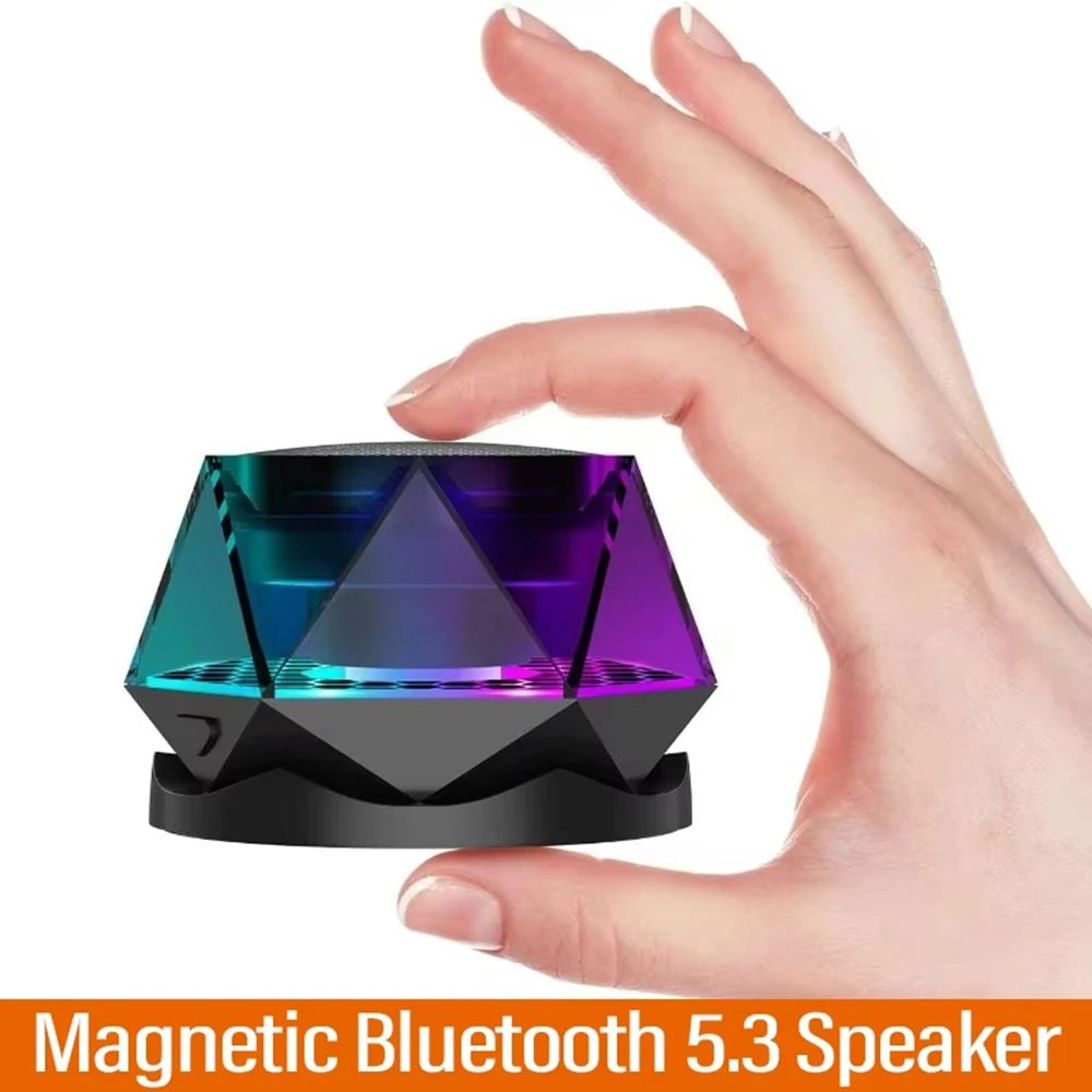 Magnetic Diamond Bluetooth Speaker Small Wireless Speaker RGB Color Light Portable Phone Stand for IOS Android TWS Pairing